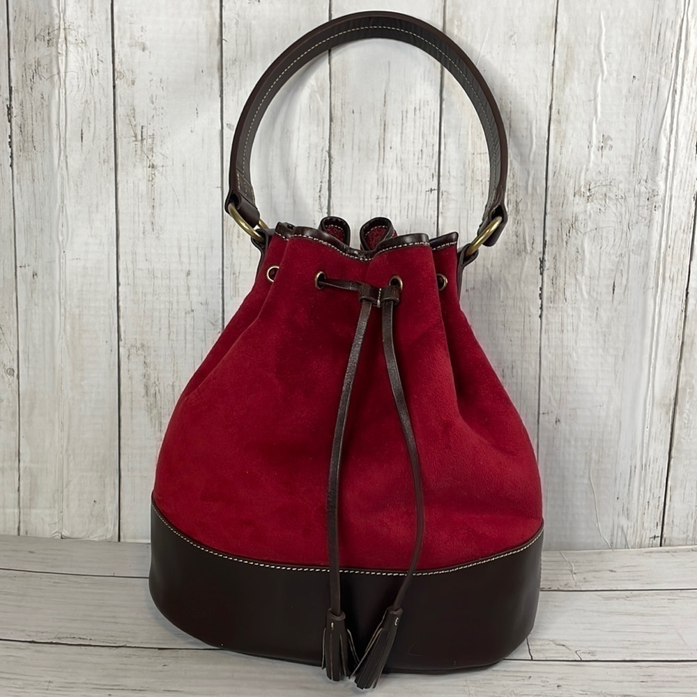 Land's End Faux Suede Burgundy Bucket Shoulder Bag
